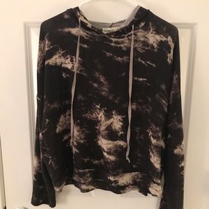 Acid Wash cropped hoodie, Grey/Black/White, size L